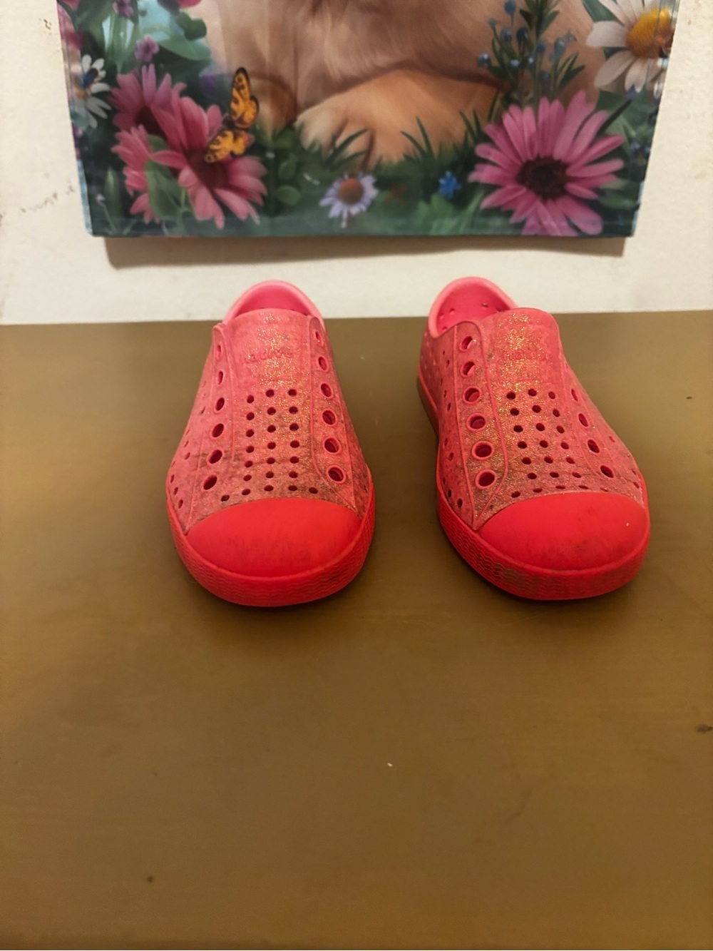 Native Pink Glitter Slip-On Kids Shoes Sandals